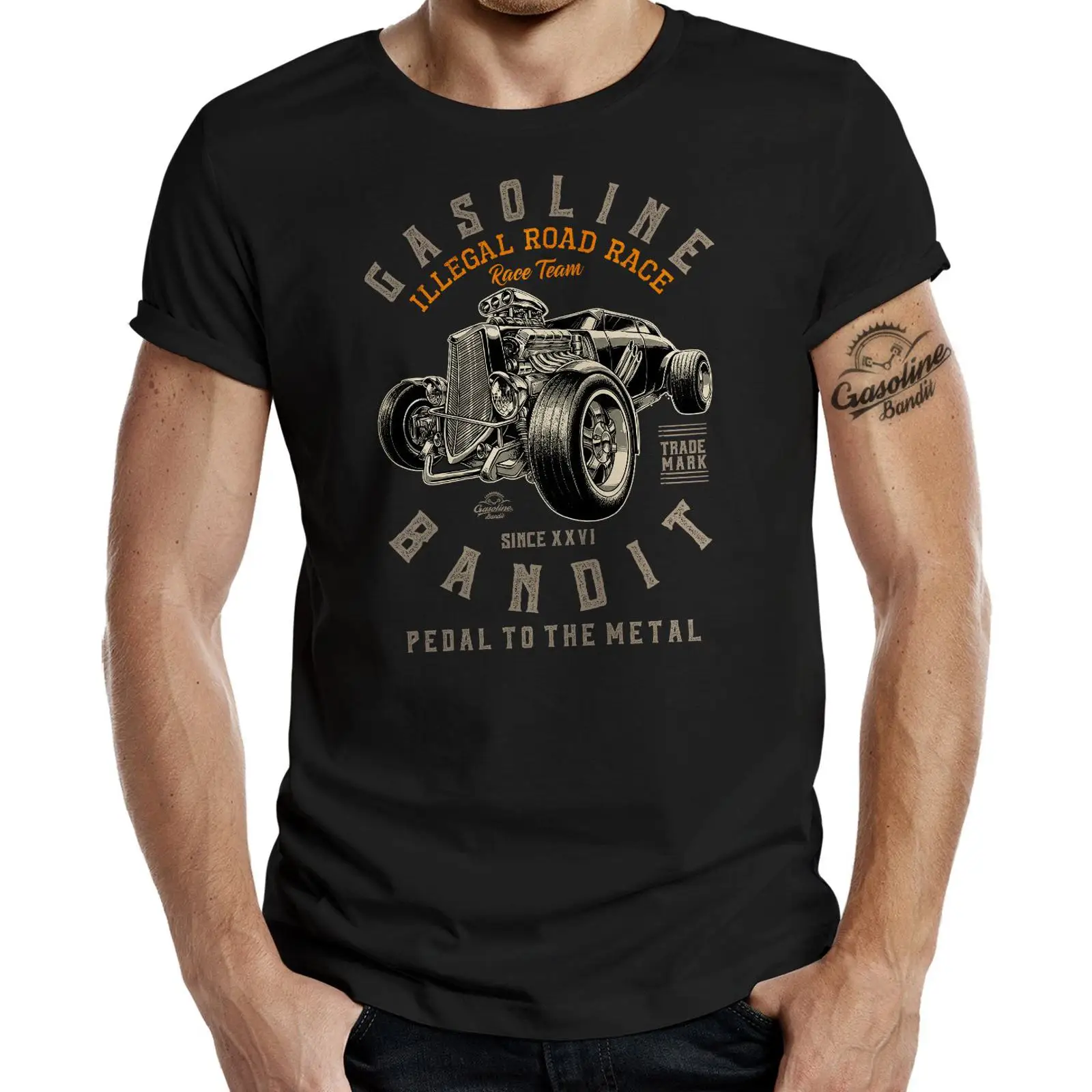 Vintage Fashion Herren - Maglietta da uomo Hot Rod Racer