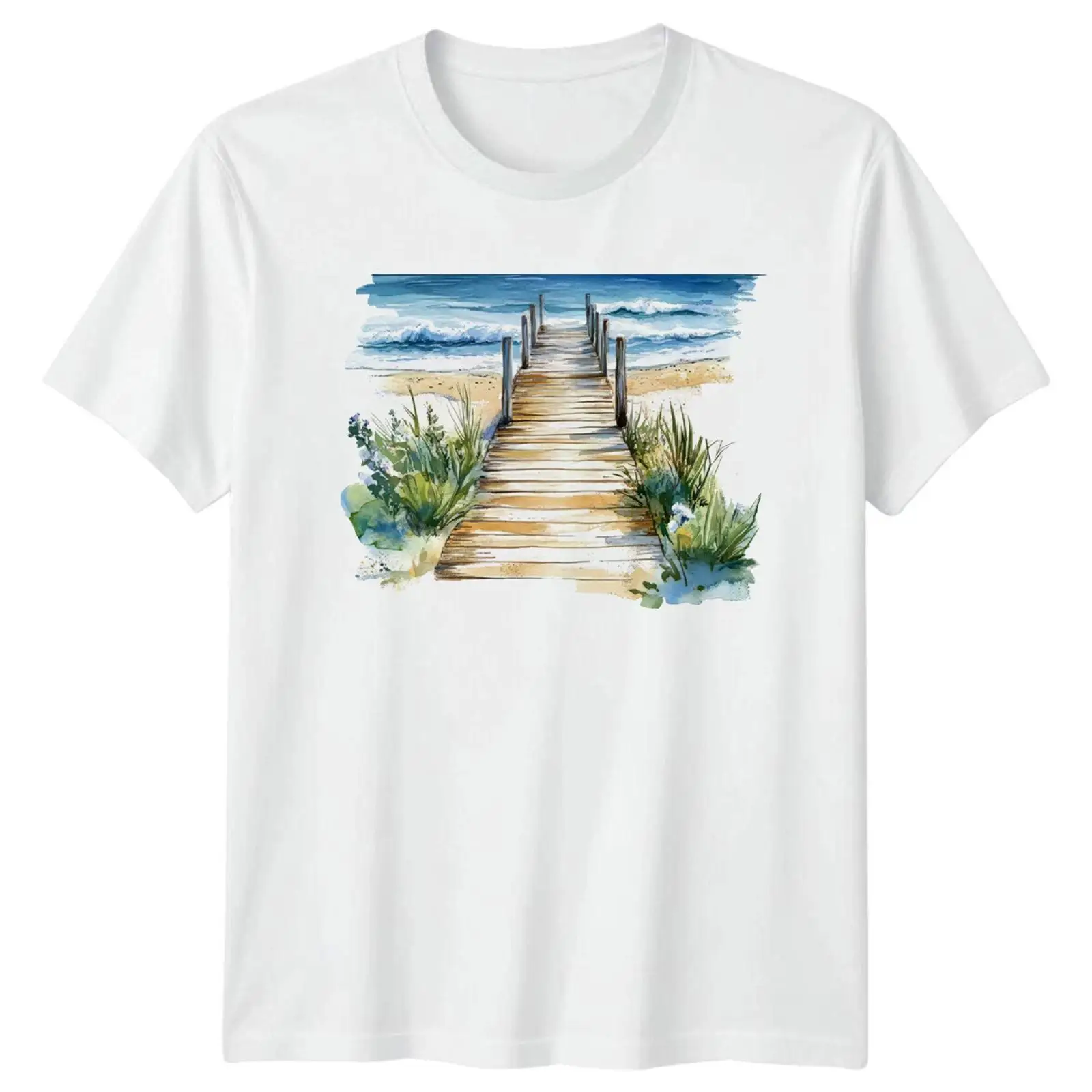 Vintage Fashion Herren - Aquarell Strand Ozean Küste T-shirt da