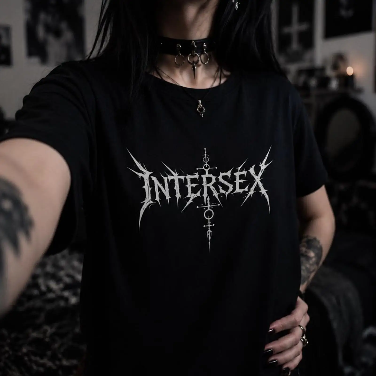 Vintage Queer Fashion - Maglietta gotica Intersex Pride, stile dark,