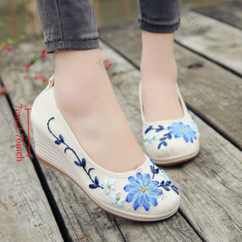 Vintage Fashion Ladies - Scarpe con Zeppa Ricamate da Donna,
