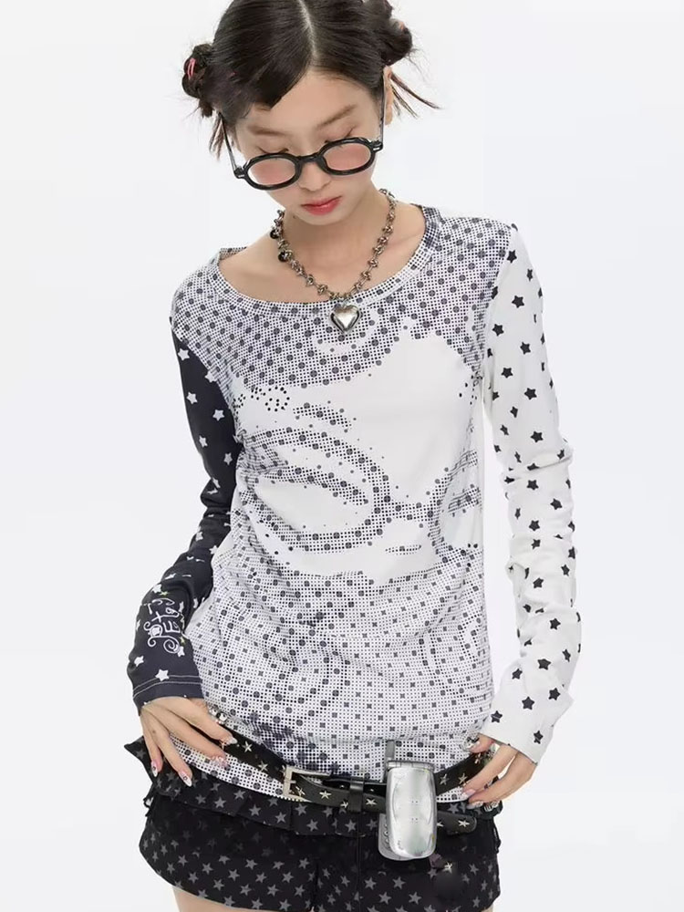 Vintage Fashion T Shirts - T-shirt a Maniche Lunghe Estetica Y2k